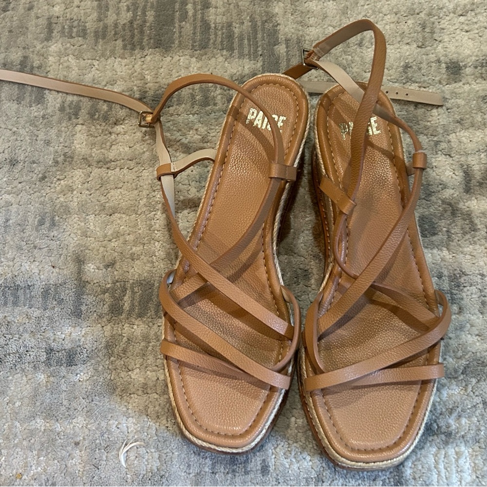 PAIGE Tan Leather Strappy Sandals Dressy Casual